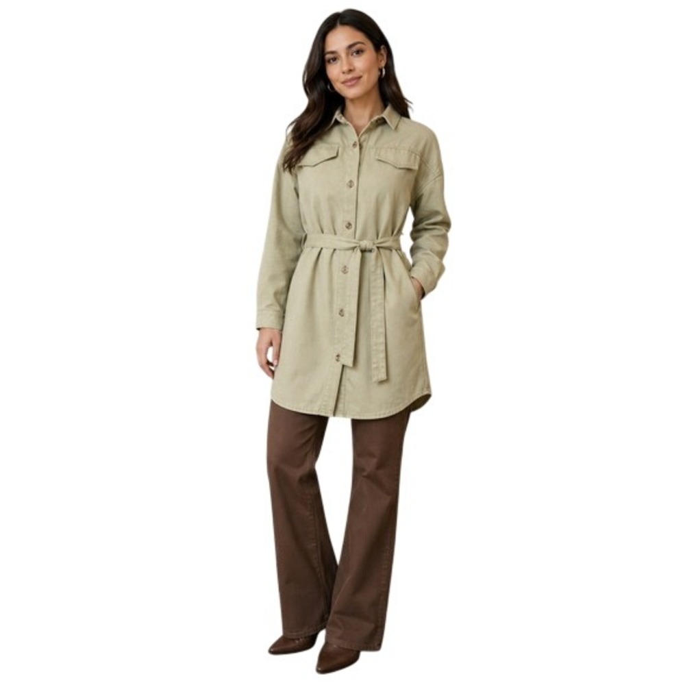 Stylish Olive Green Utility Button Down with Belt